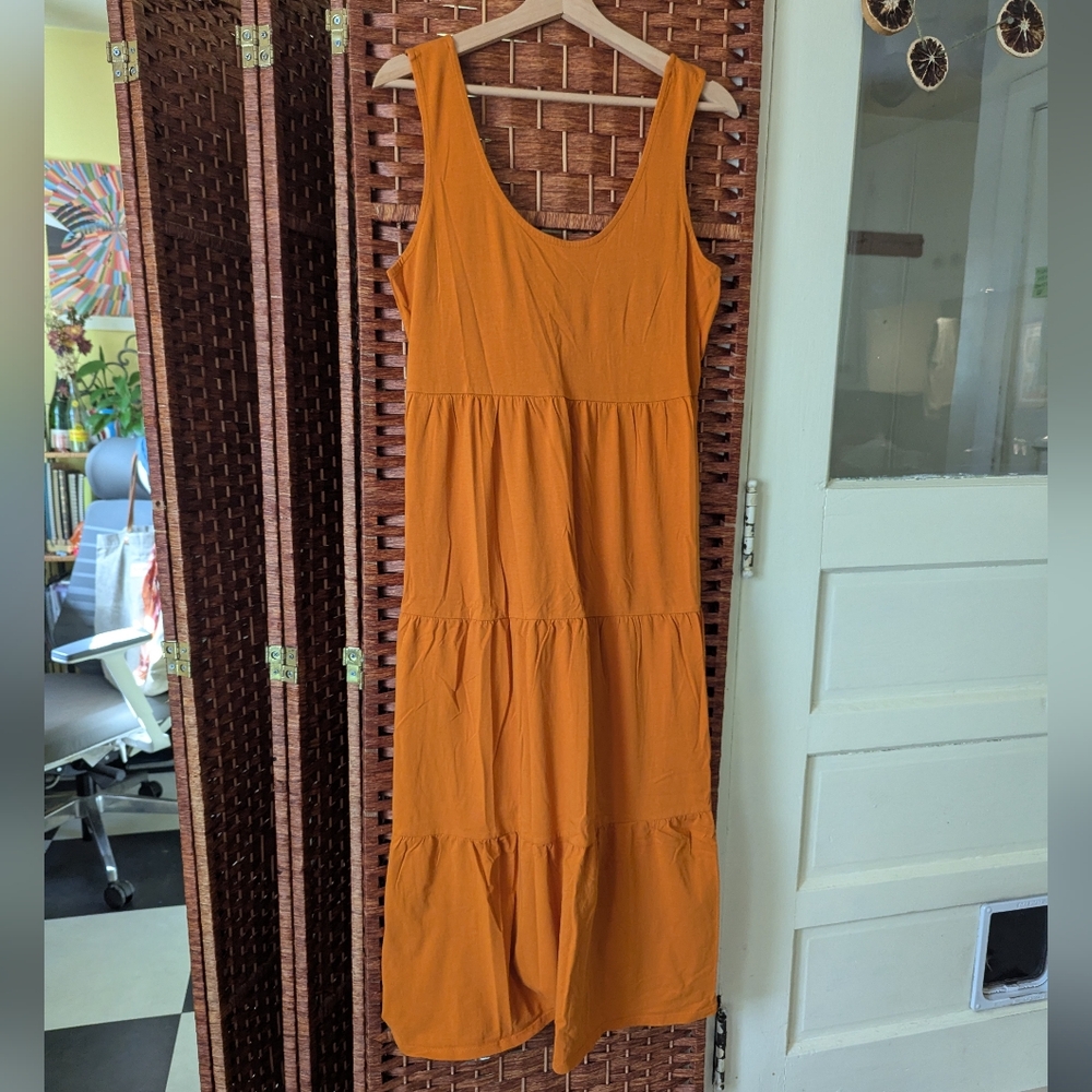 J. Crew Orange Tiered Midi Sundress